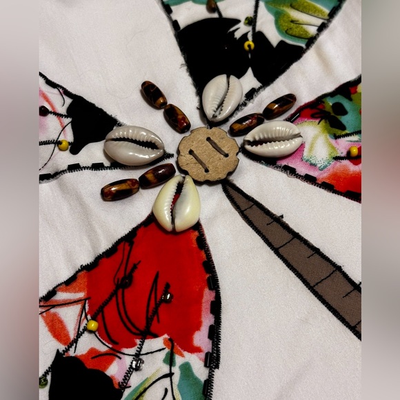 Cache White Floral Bead Shell Embellished Skirt Size 4 Small Stain - Picture 4 of 10